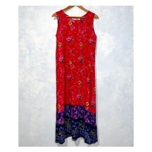 Phases Vintage Red Floral Sleeveless Lightweight Maxi Round Neck Casual Dress S